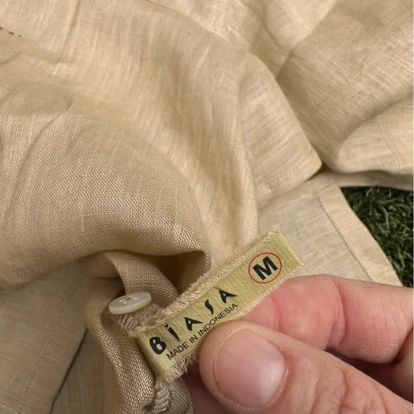 Biasa Men’s Ingram Hand Stitched Camp Shirt Linen Resortwear Relaxed Fit Stone M - Picture 6 of 8